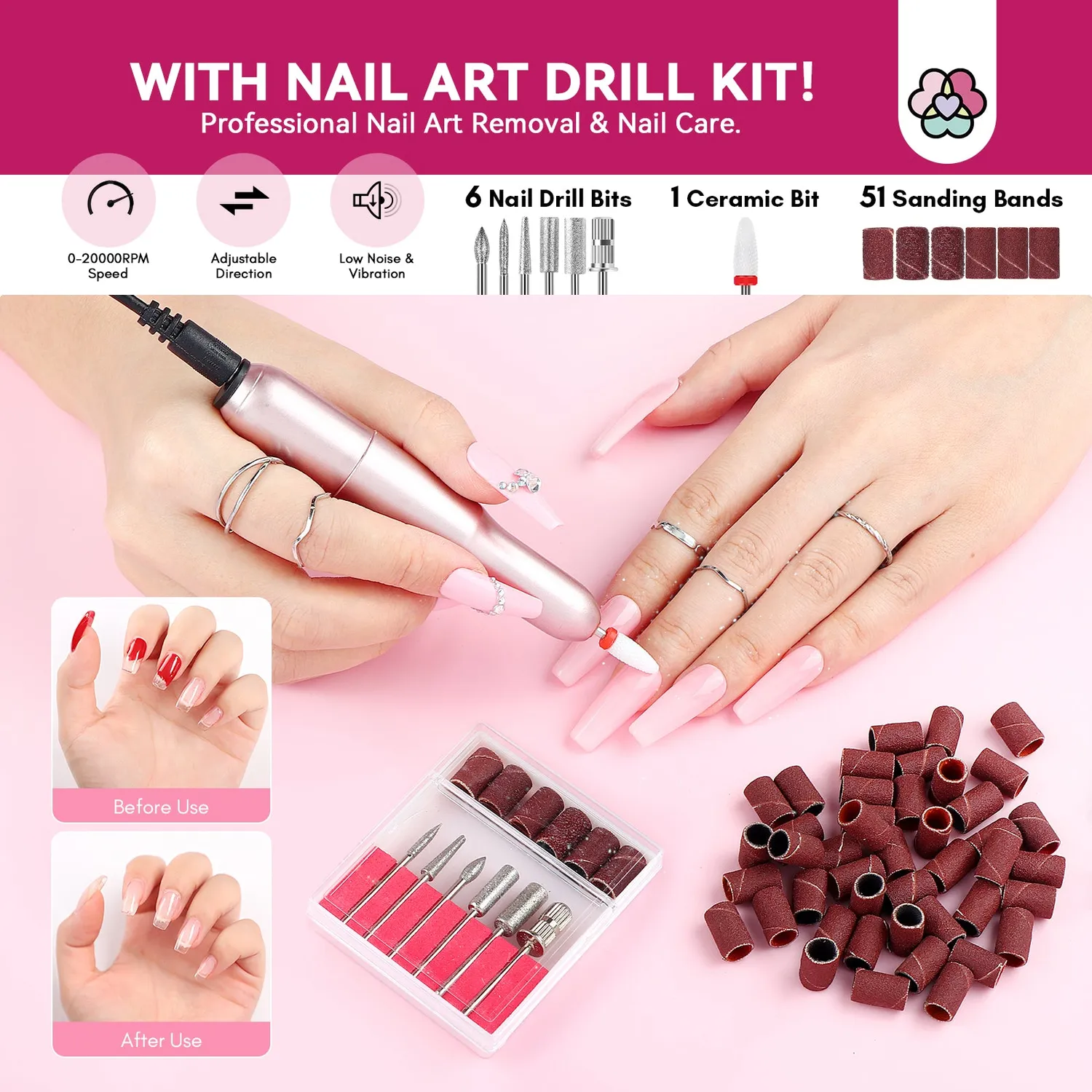 Saviland Builder Gel kit ricostruzione rosa con fresa completo
