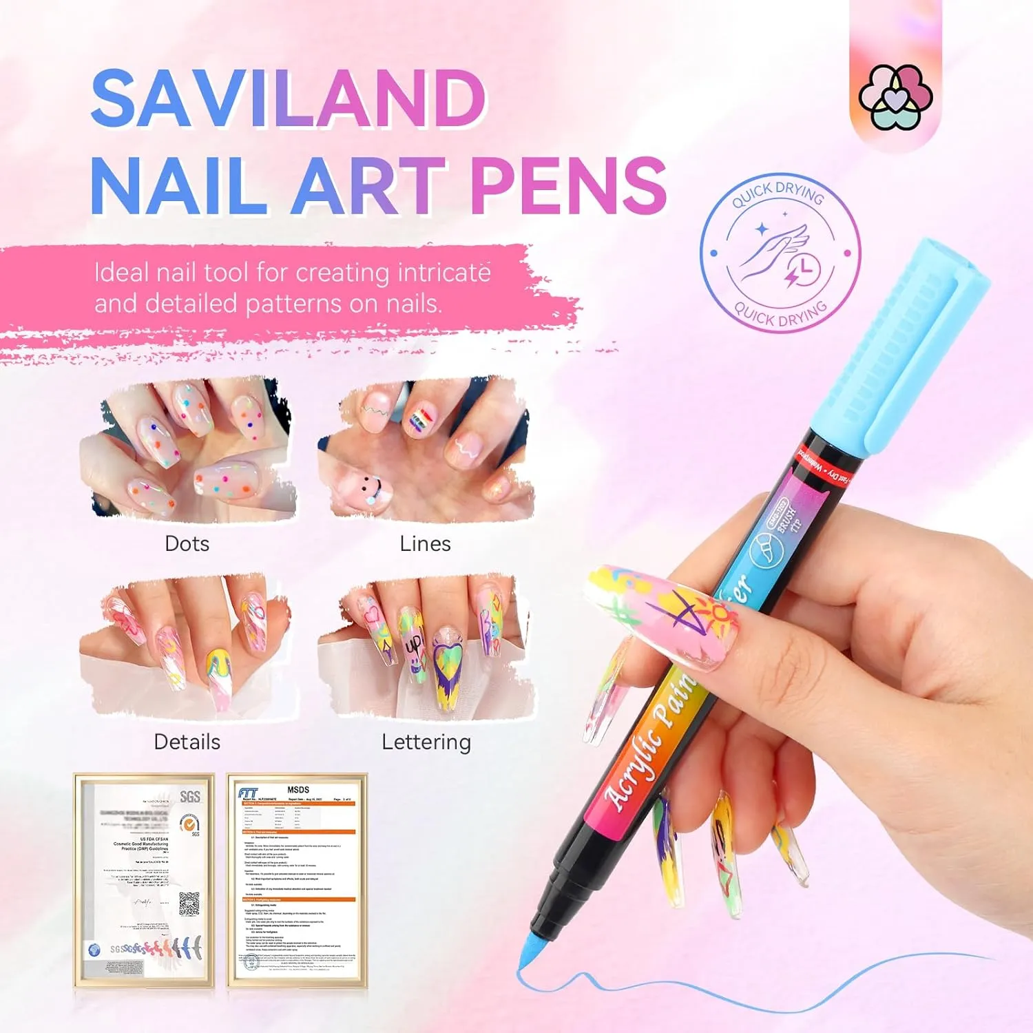 Saviland Penne Nail Art Asciugatura Rapida 12 Colori all’Acqua