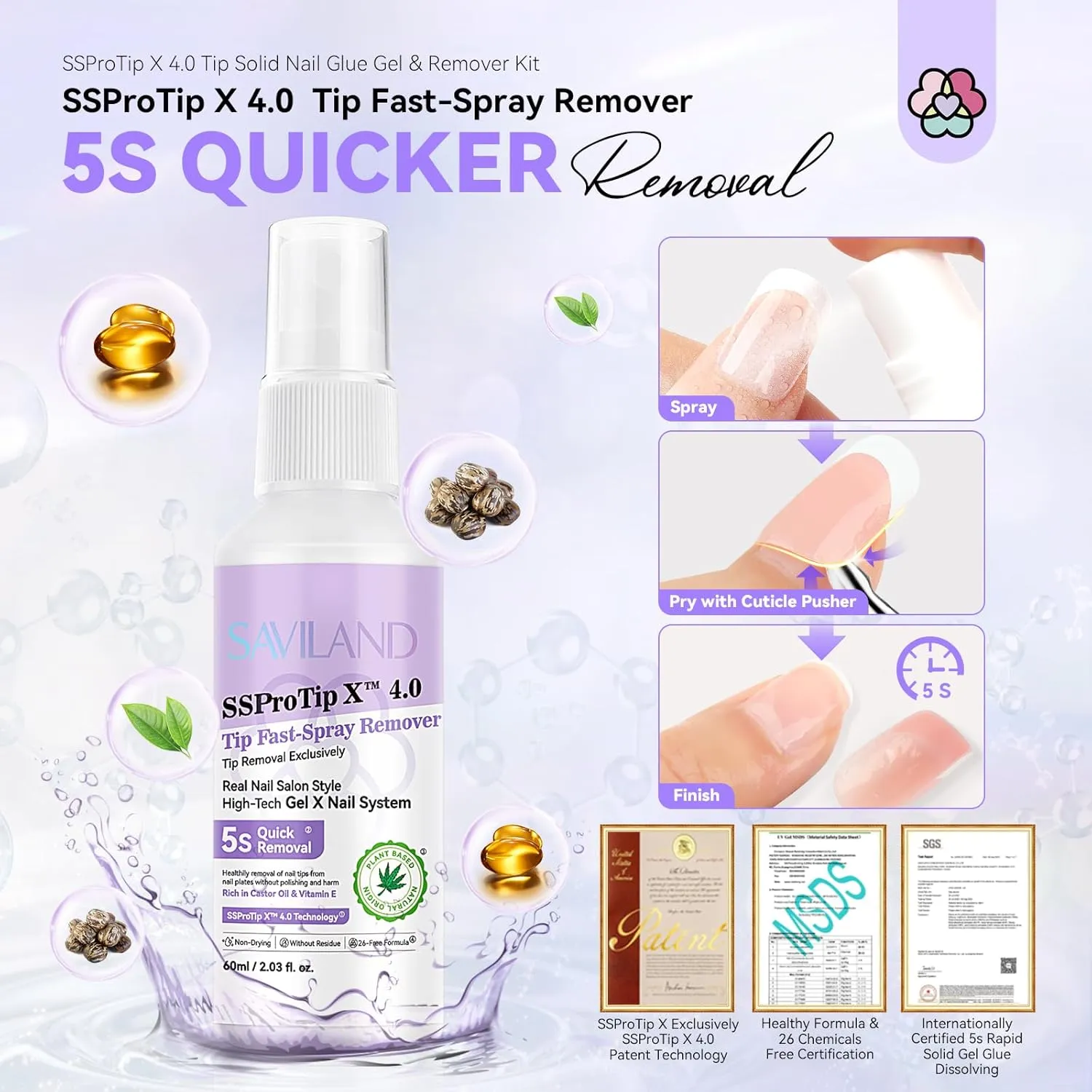 Saviland SSProTip X 4.0 kit colla unghie solida e remover 5 pezzi