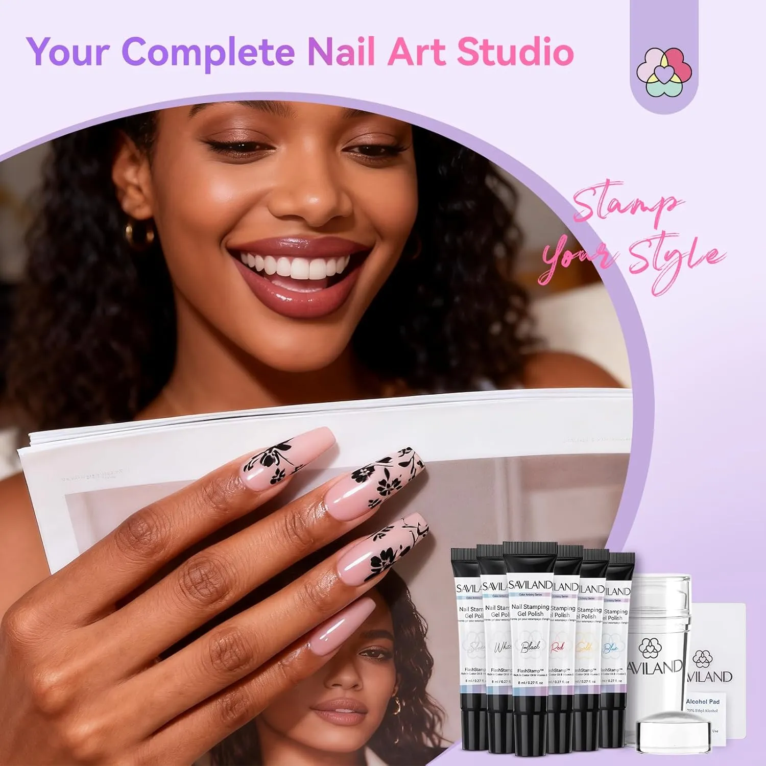 Saviland Stamping Kit 6 Smalti Gel + Timbro french