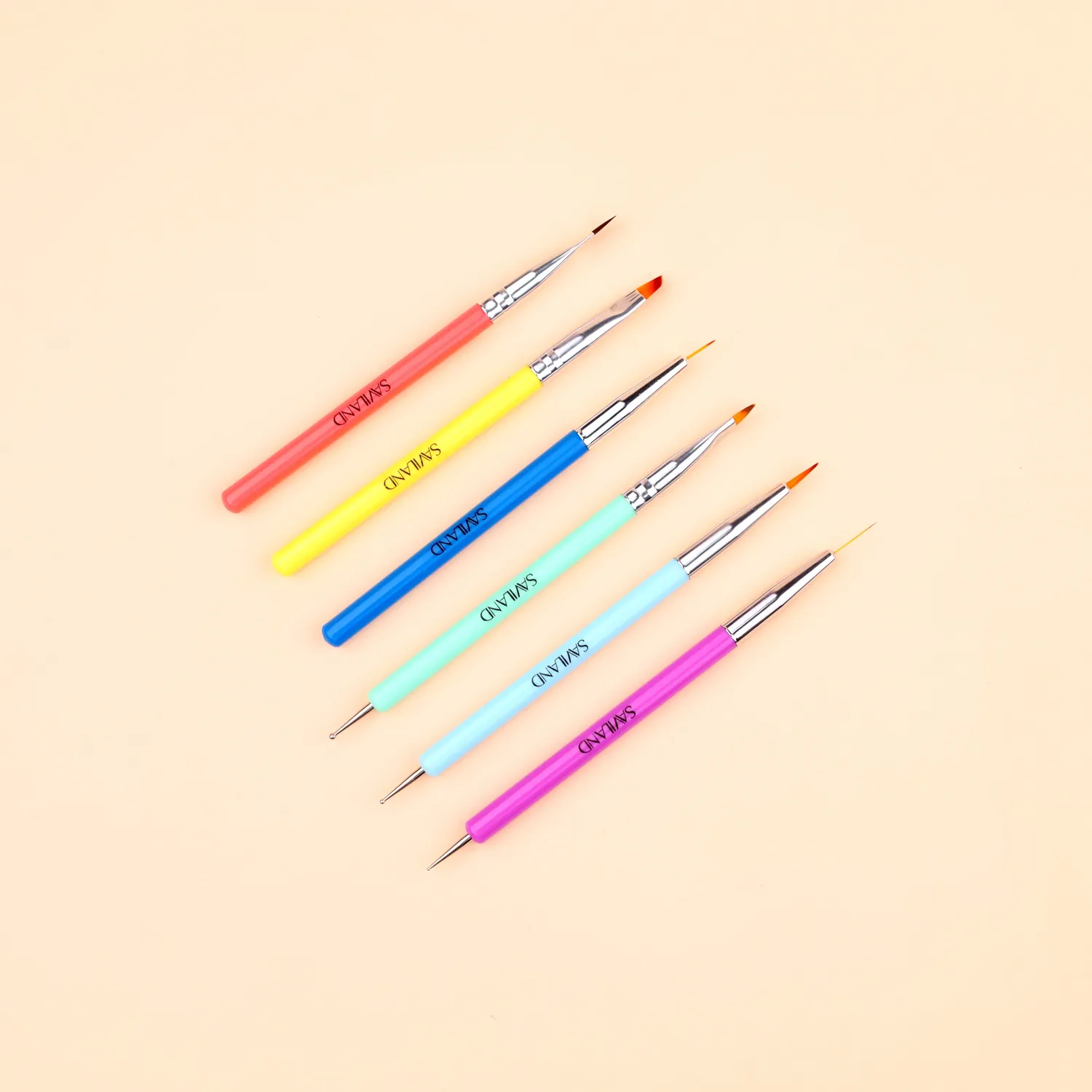 Saviland Set 6 pennelli nail art doppia punta dotting